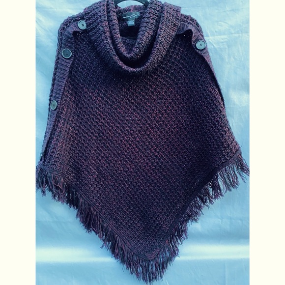 INC Chunky Knit Turtle Neck Poncho - Picture 1 of 8